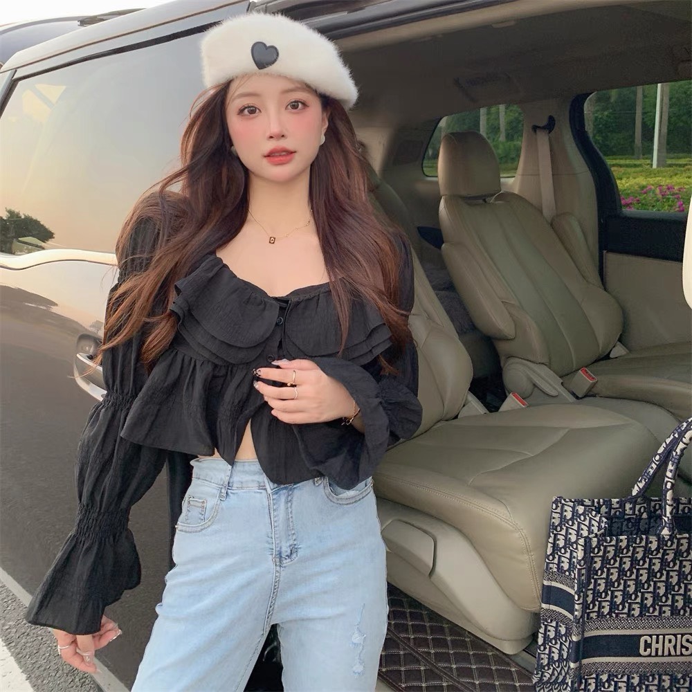 Áo kiểu croptop cổ vuông tay phồng PINKSTORE29 kiểu bánh bèo A5359