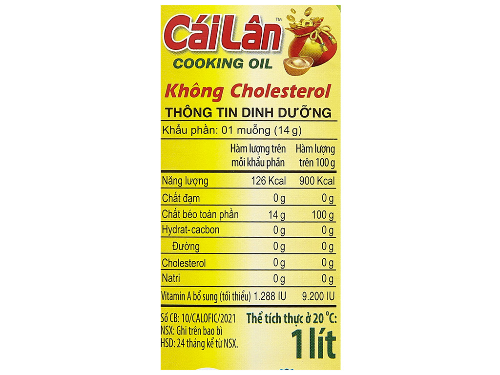 [Free ship] Dầu thực vật tinh luyện Cái Lân chai 1L