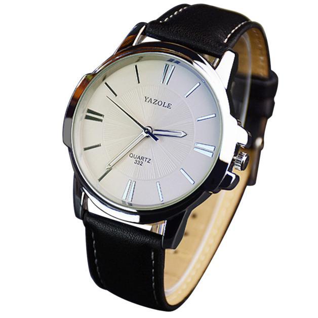 Đồng hồ nam Yazole 332 dây da thời trang cực chất (Viền bạc)