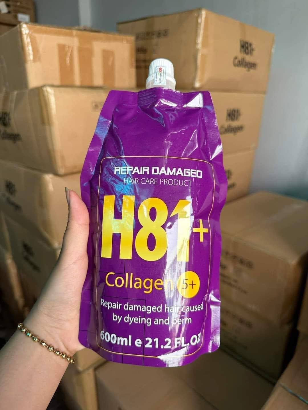 Kem Hấp dầu xả tóc hàng ngày phục hồi H81 plus colagen phục hồi hư tổn khô xơ bóng mượt chăm sóc tóc túi 600ML