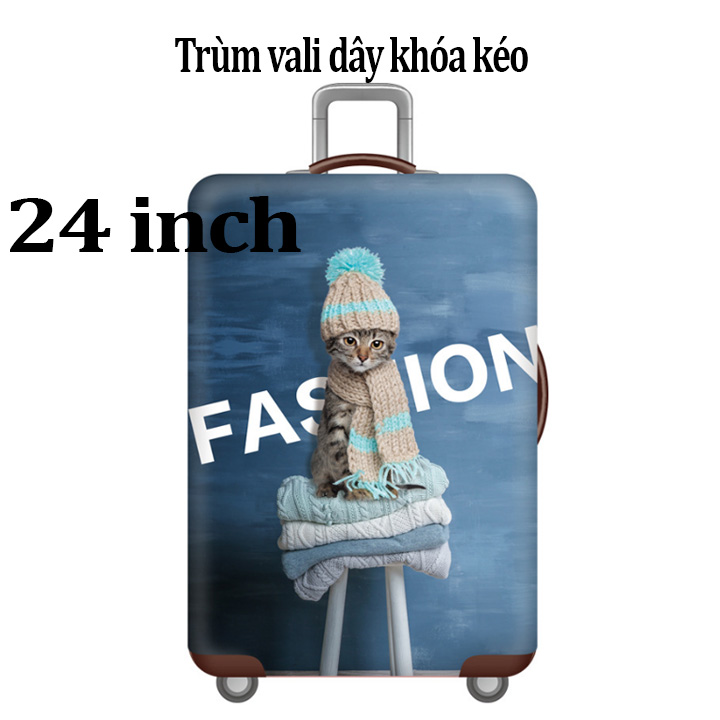 Áo trùm vali du lịch 20-22-24-26-28-30 inch thun 3d mèo len - nhựa trong suốt h1991