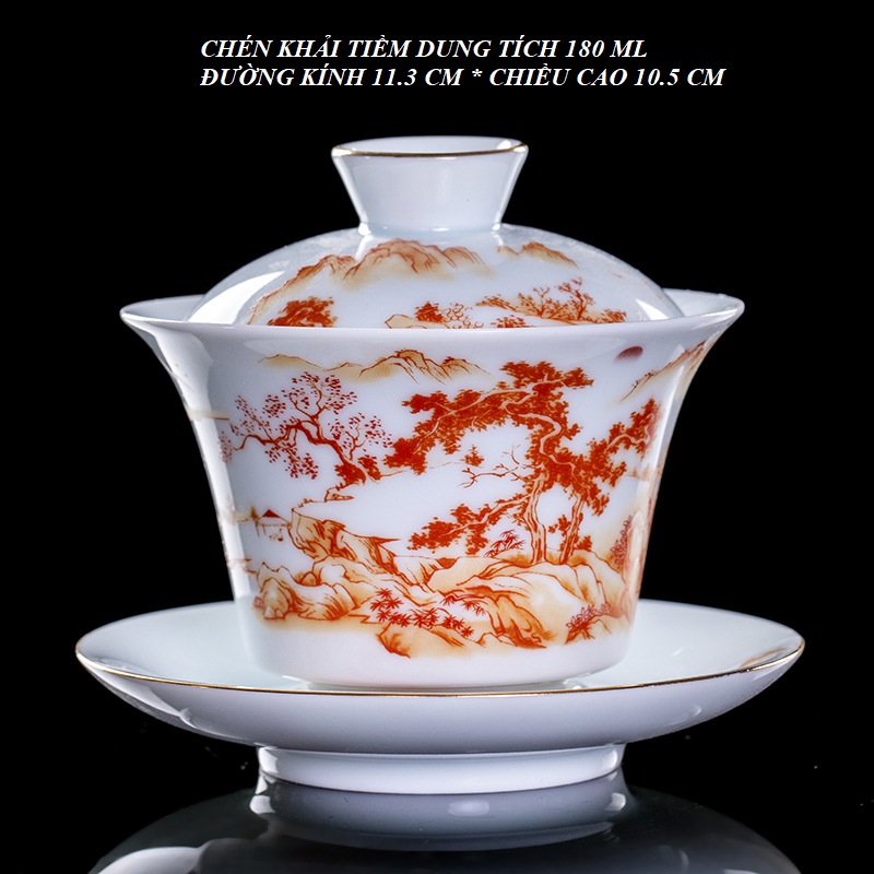 Chén Khải Tiềm Trà Bằng Sứ Trắng Bạch Định Thấu Quang