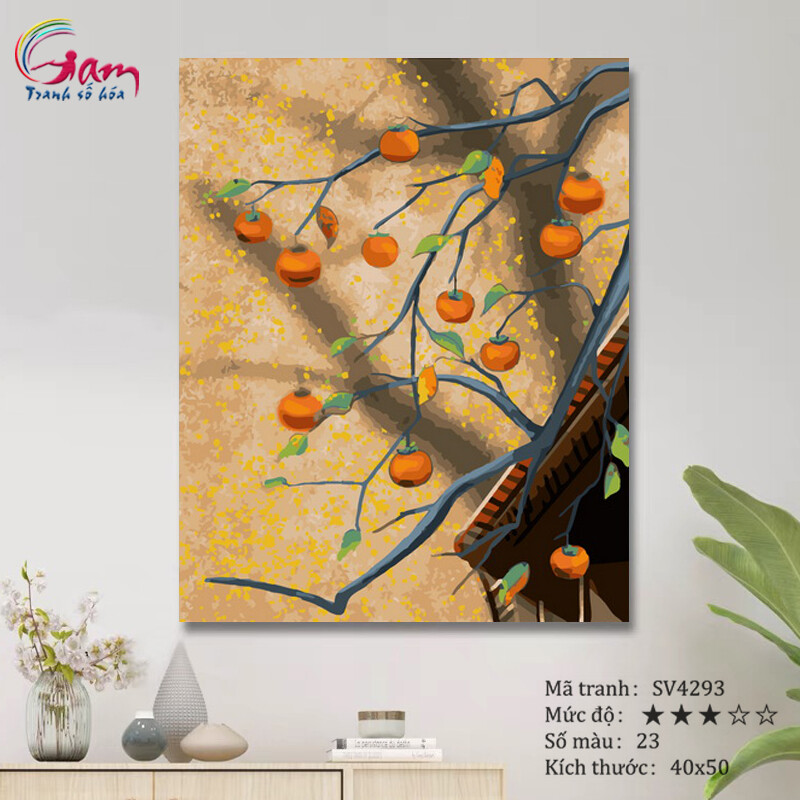 Tranh trang trí treo tường sơn dầu tự tô Gam cành hông SV4293