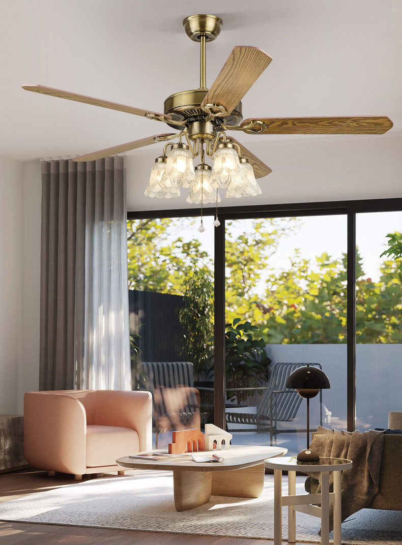 Đèn Quạt trần trang trí tân cổ Châu Âu [5 cánh 52 inch, 5 bóng đèn]