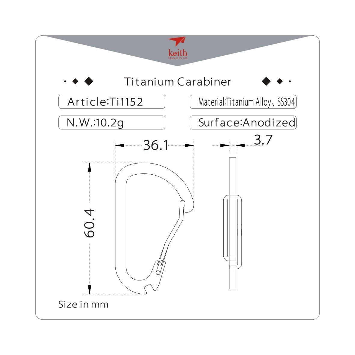 Móc khóa đa năng Keith Titanium Carabiner Ti1152