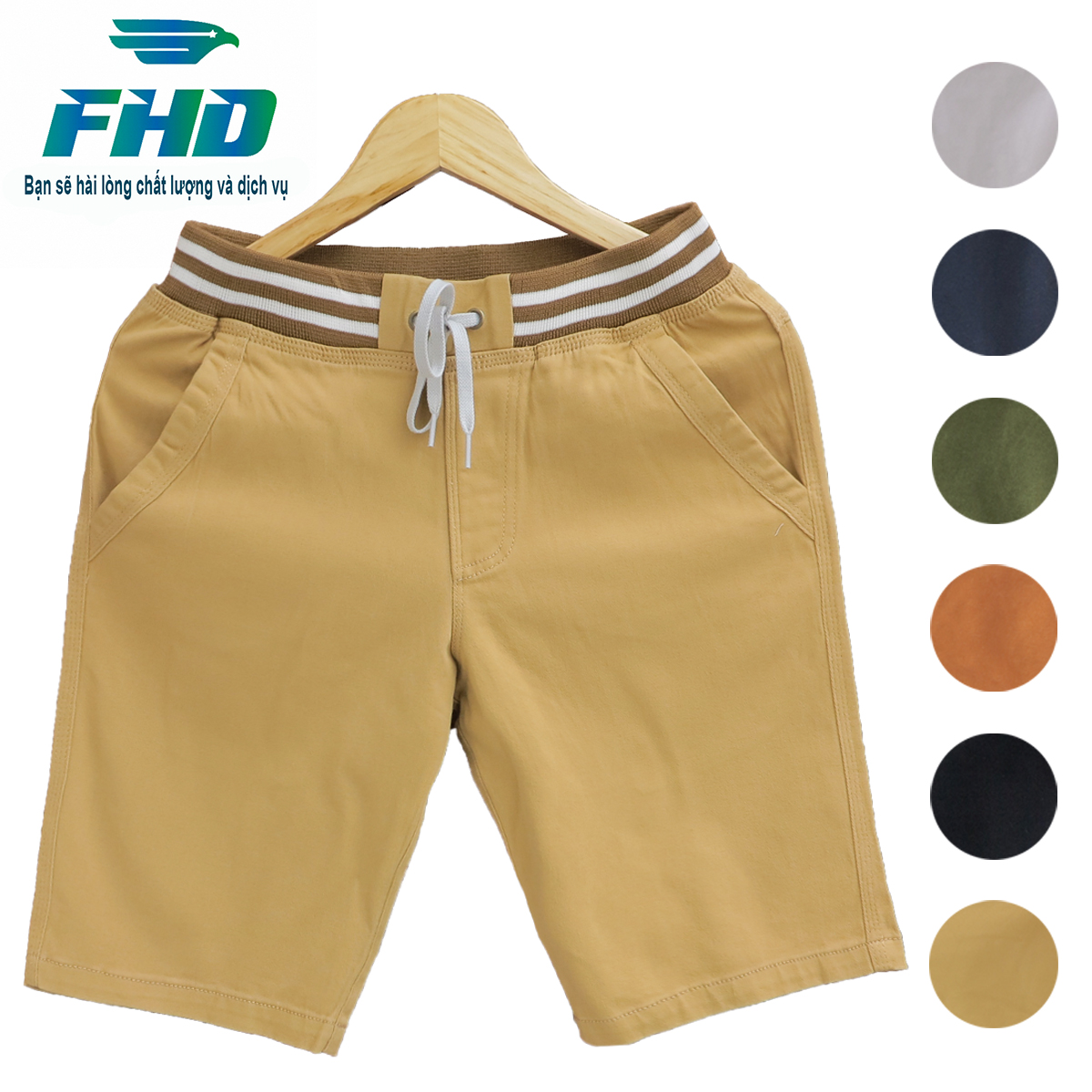 Quần short kaki nam lưng thun chất vải cotton co giãn thoáng mát bền màu FHDQ004_3