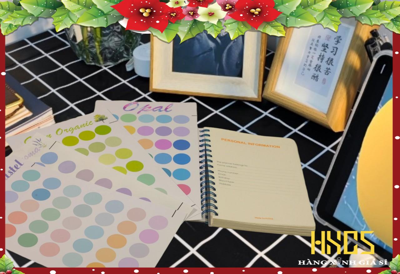 Sticker Chấm Tròn trang trí sổ planner Bullet journal, Miếng dán HXGS họa tiết chấm tròn nhiều màu sắc