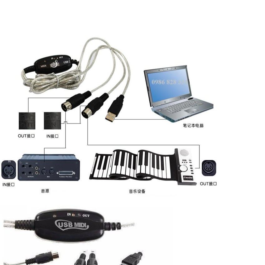 Cáp âm thanh Midi sang USB cho Organ, Keyboard