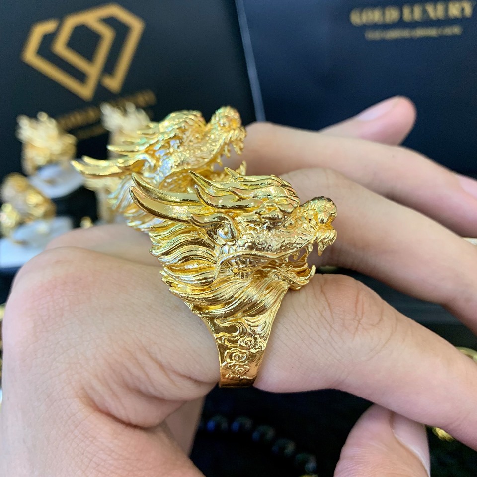 Nhẫn rồng vàng titan không gỉ không phai màu mạ vàng 18k