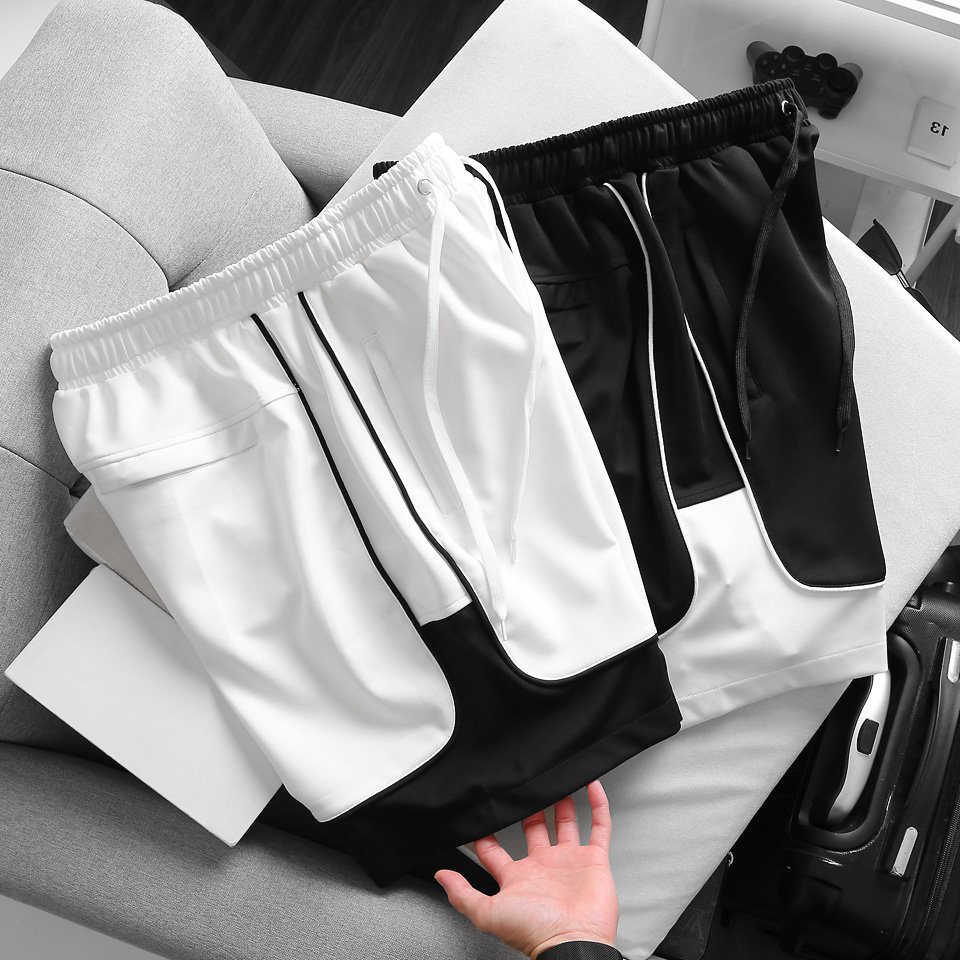 Quần short thun nam thời trang bigsize ( 90 - 140kg) - đen phối trắng