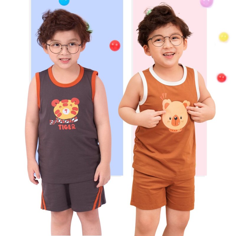 Đồ bộ quần áo thun cotton dành cho bé trai, bé gái mặc nhà mùa hè Econice 2022C. Size trẻ em 5, 6, 8, 10 tuổi