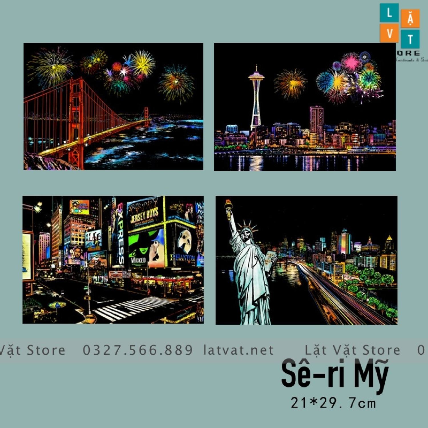 Tranh cạo khổ A4 - Color Night Scene Scratch II, tranh treo tường, trang trí đơn giản, quà tặng, decor nhà.