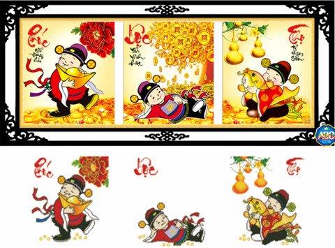 Tranh Đính đá 5D - Phúc Lộc Thọ -135x50cm (tự đính)