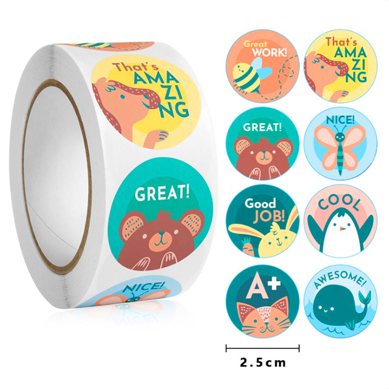 Sticker cho bé, Cuộn 500 sticker nhãn dán khích lệ khen thưởng học tập cho bé yêu với nhiều họa tiết kèm slogan khiến những giờ học thêm sinh động Baby-S – SST010