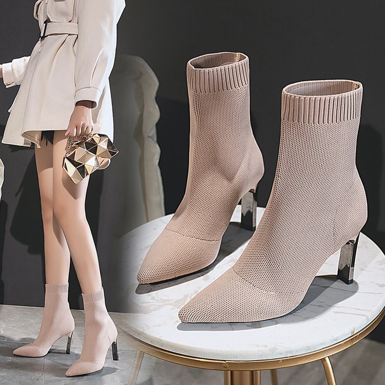 Boot vải mũi nhọn co giãn cao gót hàng QC ( sẵn)