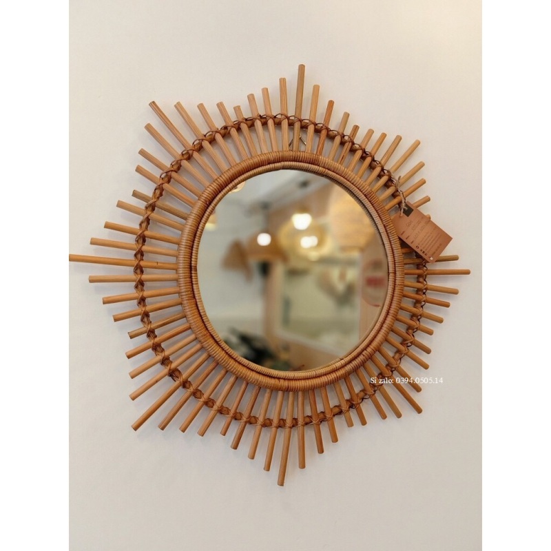 Gương Mây Tre Trang Điểm, Gương Trang Trí Nhà Cửa, Gương treo tường, Gương tròn Decor Nhà Cửa