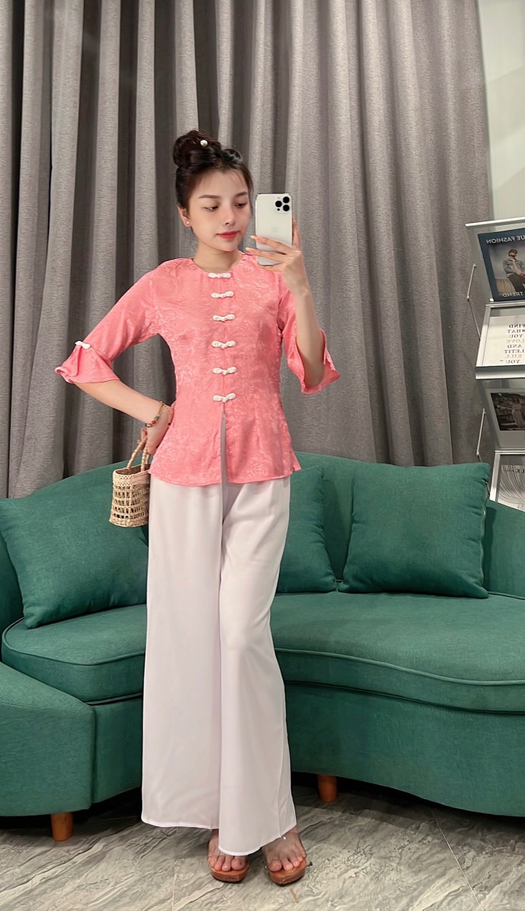 ÁO BÀ BA LỤA GẤM TAY XÒE
