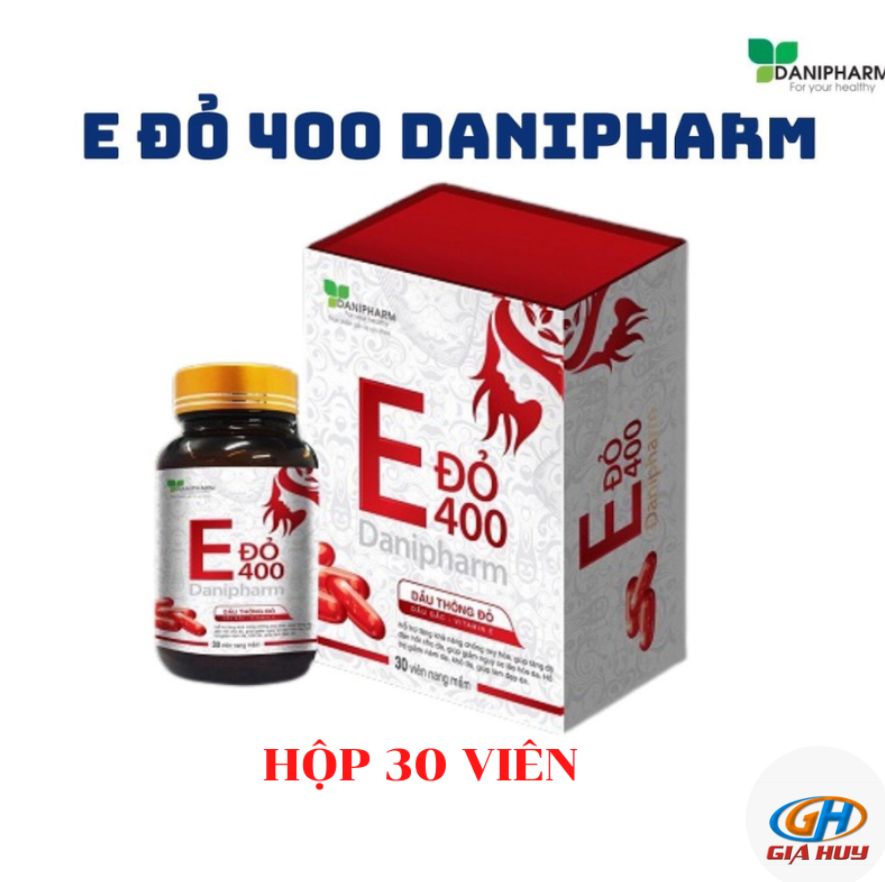 Vitamin E đỏ 400mg DANIPHARM, dưỡng da ổn định nội tiết cho phụ nữ (lọ 30 viên)