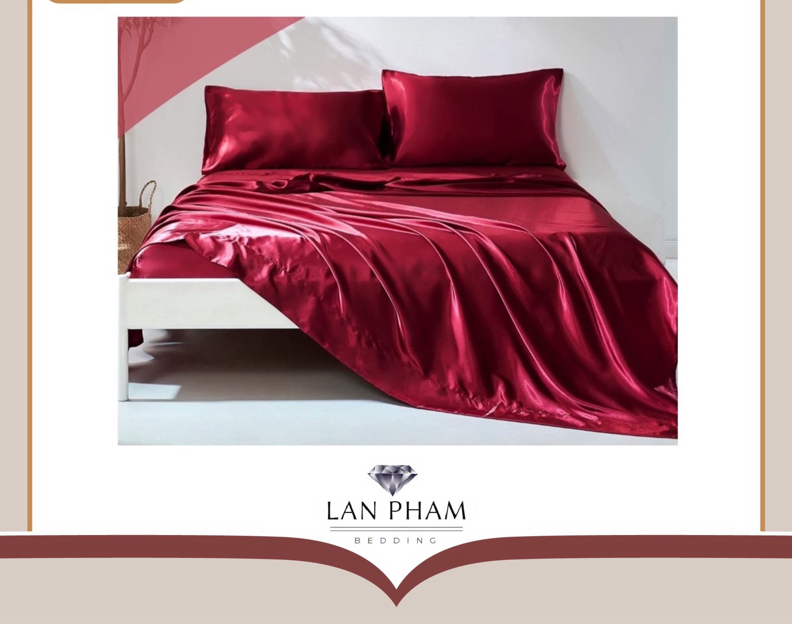 ( Lụa Loại 1) Bộ 4 Món Ga Gối Phi Lụa Đỏ Đô Lan Pham Bedding Hàng Loại 1 Mát Mịn
