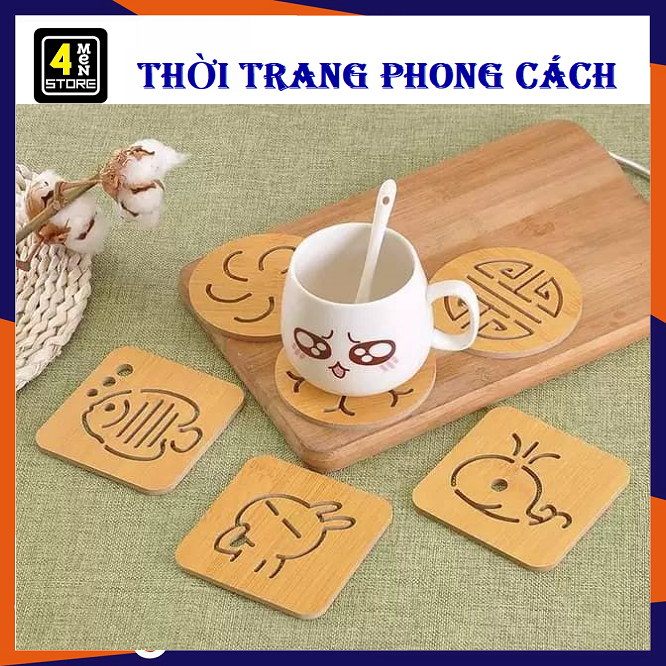 ⚡ Tjll Tjll ⚡ Miếng Kê Ly - Lót Ly Nhỏ Nhiều Hình Bằng Gỗ Chiu Nhiệt Siêu Tốt - Đế Lót Ly Gỗ Nhiều Hình Siêu Xinh ⚡