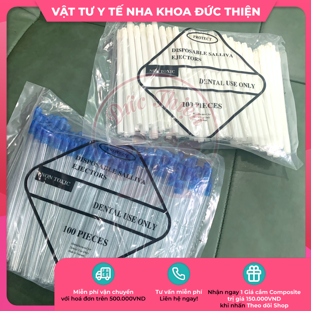 Ống hút nước bọt đục trong nha khoa Việt Nam (Túi 100 cái) - Vật tư nha khoa chính hãng