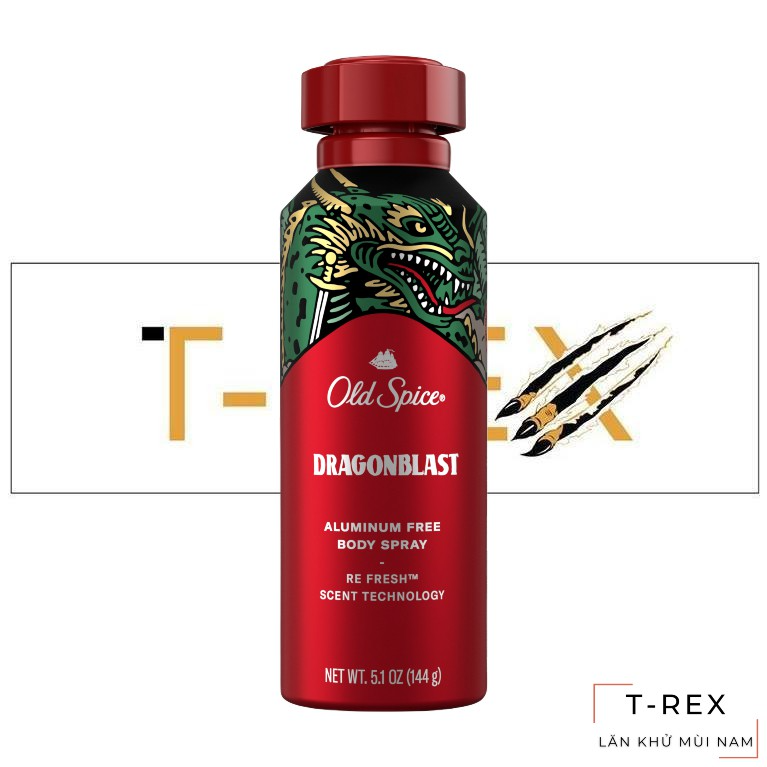 [HCM]Xịt Khử Mùi Old Spice Dragonblast Aluminum Free Body Spray Fresh Scent Of Sandalwood & Vanilla 144Gr
