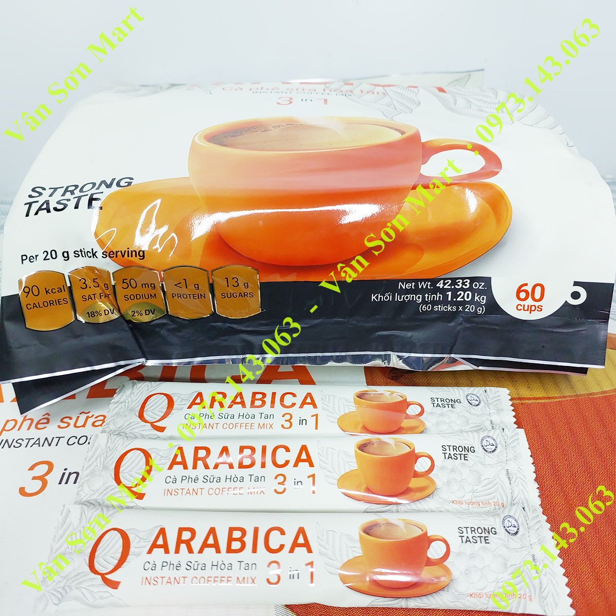Cà phê sữa Arabica Trần Quang bịch lớn 1.2Kg (60 gói dài x 20g)