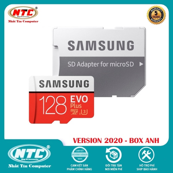 [TẶNG 10 BAO LÌ XÌ] Thẻ nhớ MicroSDXC Samsung Evo Plus 128GB U3 4K R100MB/s W60MB/s - box Anh New 2020 (Đỏ) + Kèm Adapter - Nhất Tín Computer
