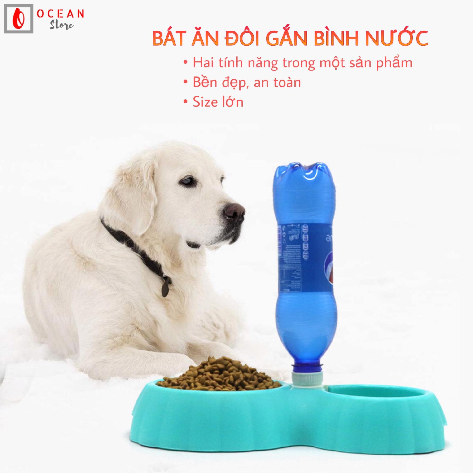 Bát ăn đôi có nút gắn bình nước - Phụ kiện thú cưng B02 (Size L)