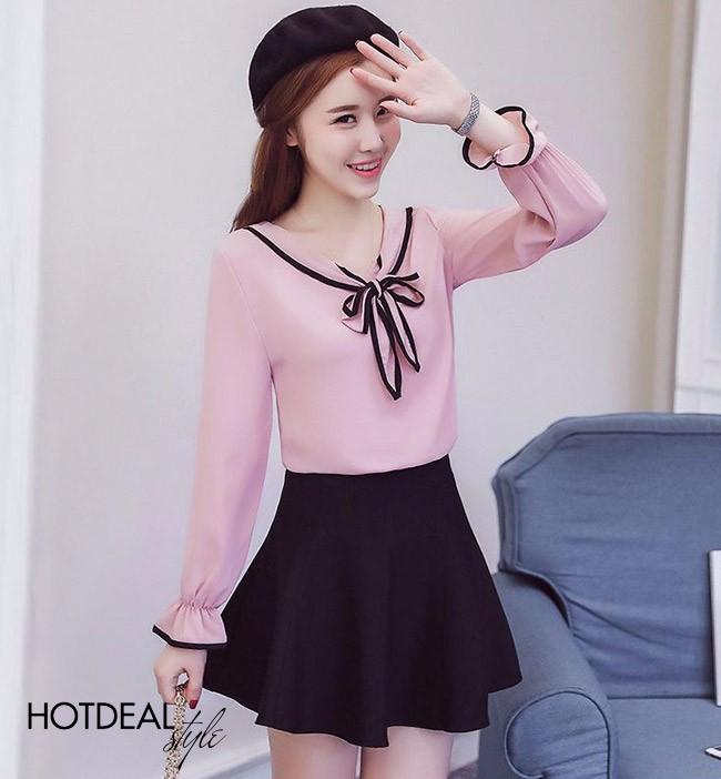 Áo kiểu thắt nơ Daisy Phong Cách Hàn Quốc Cực Hot