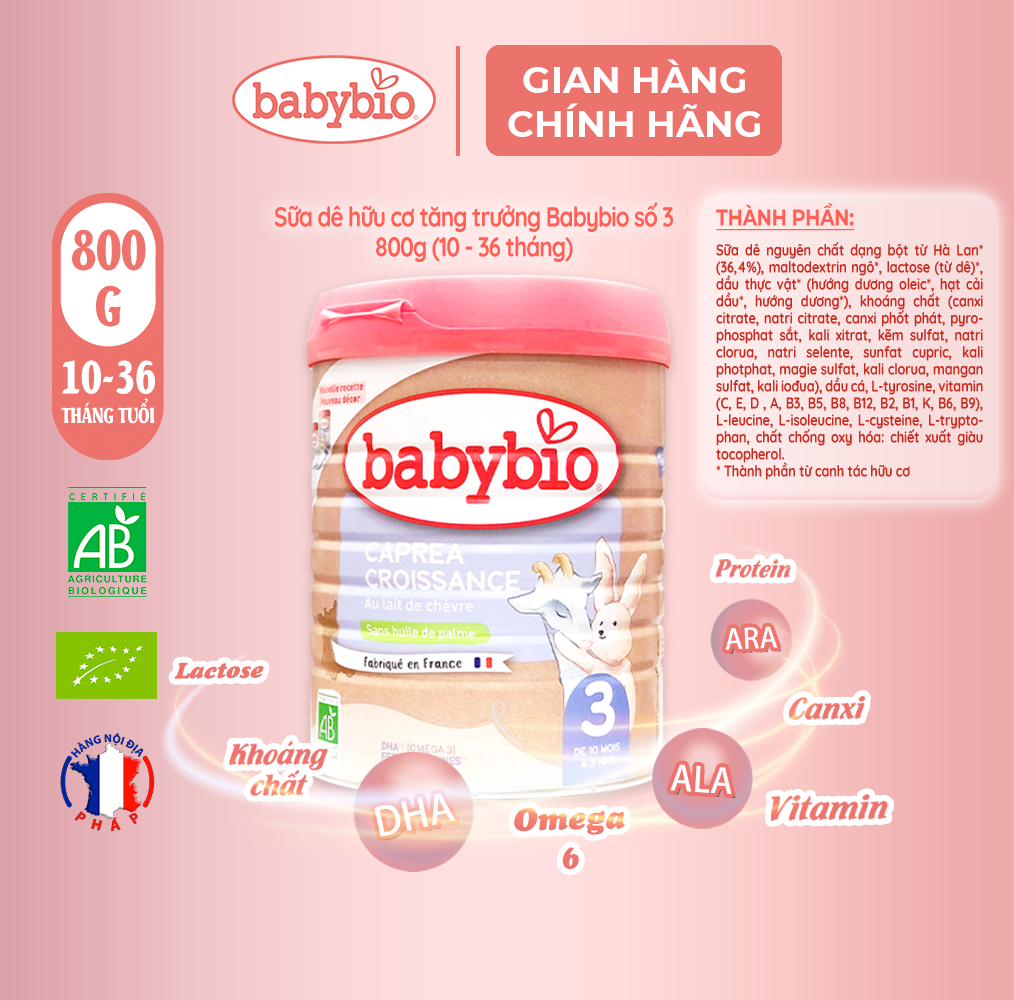 Sữa dê hữu cơ Babybio số 3 800g (10 - 36 tháng)