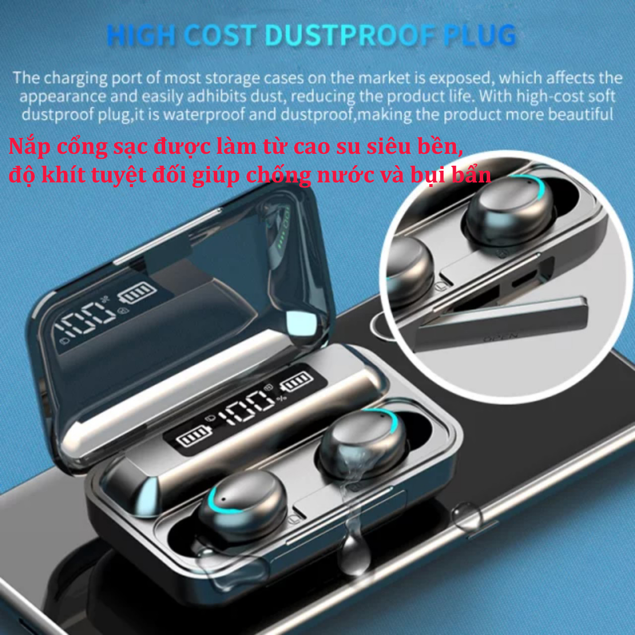 Tai nghe bluetooth không dây BTH F9 5 TWS , tai nghe bluetooth 5.0 F9 pro max chống nước chống bụi, âm thanh vòm 9D chống ồn, mic HD nghe gọi rõ nét, tai nghe pin trâu dùng cho mọi điện thoại