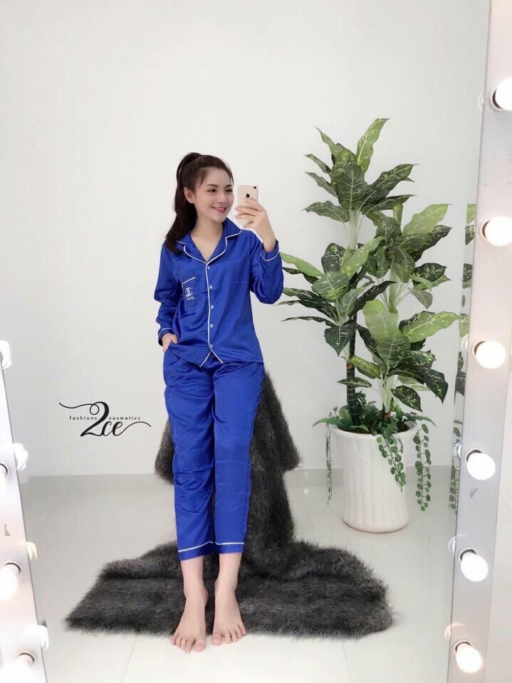 Đồ Bộ Pijama Phi Lụa Tay dài Phối Quần Dài Cao Cấp - Dưới 65kg- 010