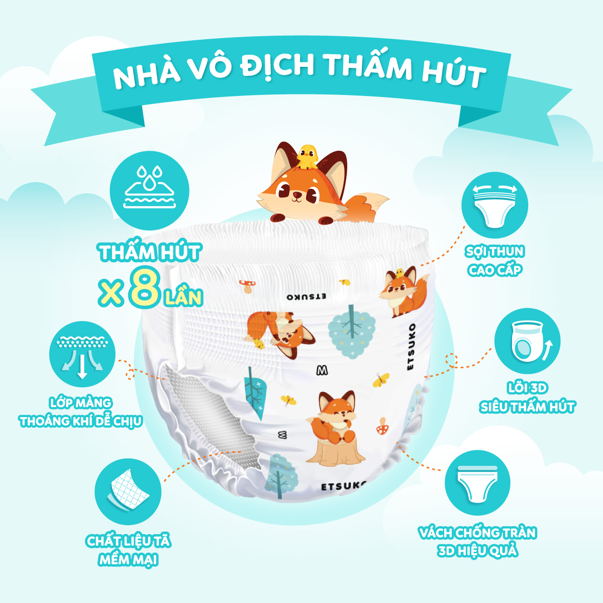 Combo 2 Bịch Tã Quần Etsuko size M 46 PCS