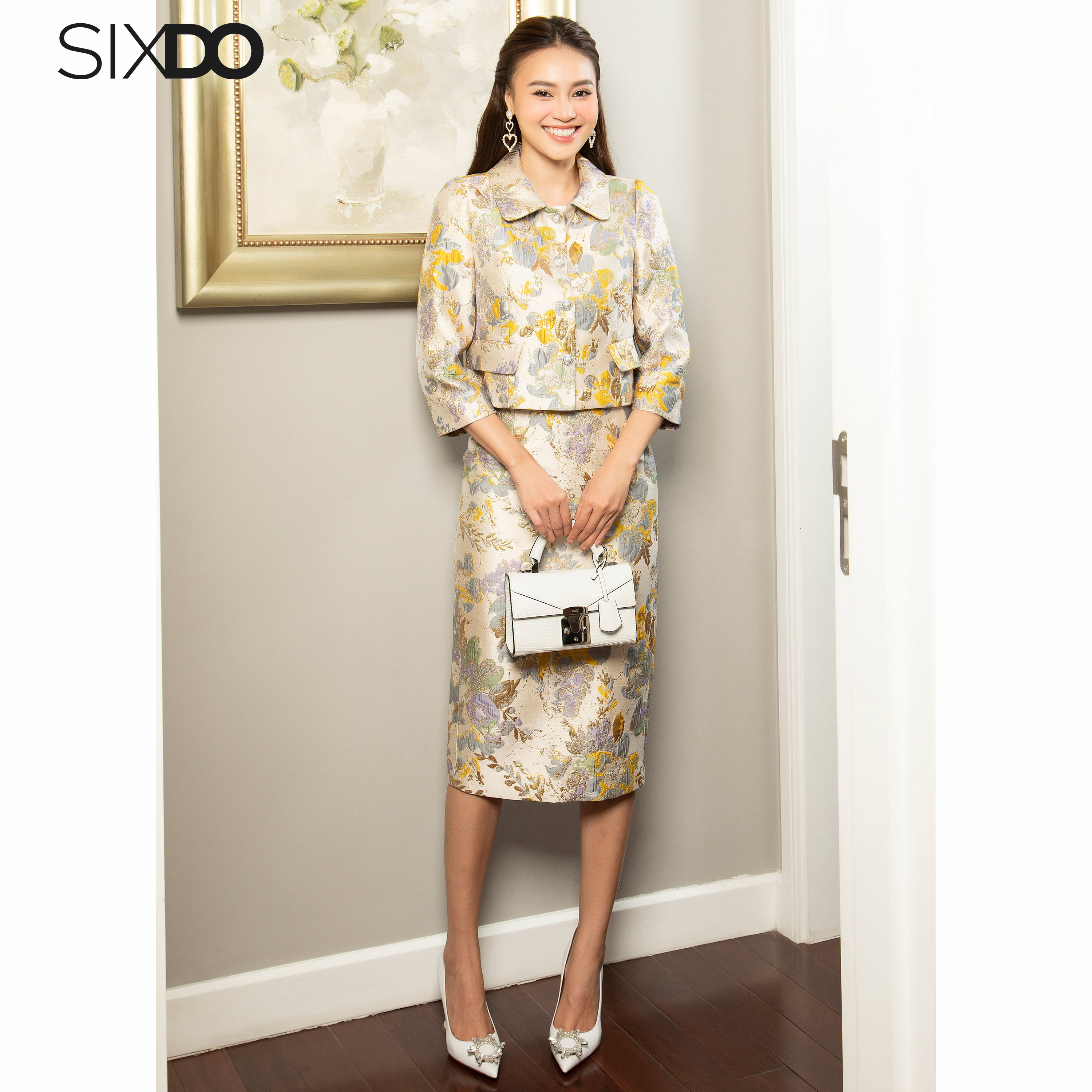 Chân váy gấm họa tiết hoa SIXDO