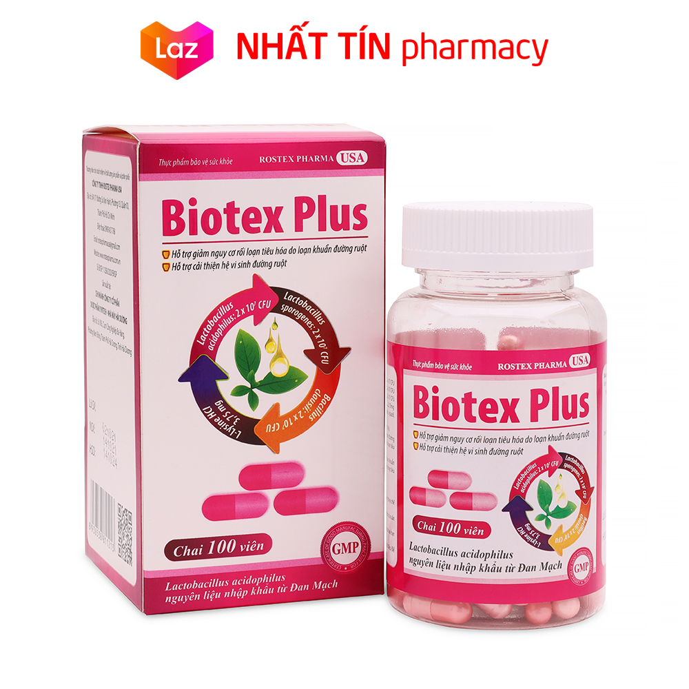 Viên uống Biotex Plus giảm rối loạn tiêu hóa giảm tiêu chảy táo bón đầy bụng khó tiêu - Hộp 100 viên