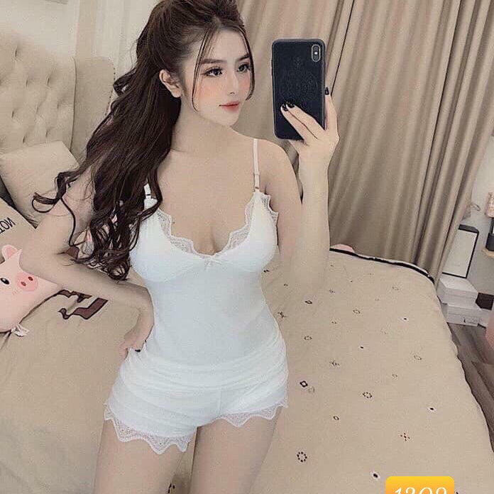 Bộ ngủ hai dây phối ren chất thun gân dáng ôm body form size s M85