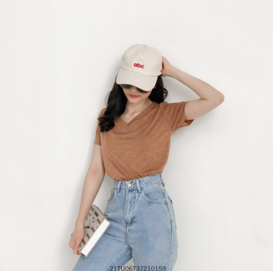 Áo thun trơn tay lỡ basic nữ, áo phông cổ V đẹp đi học ulzzang thời trang