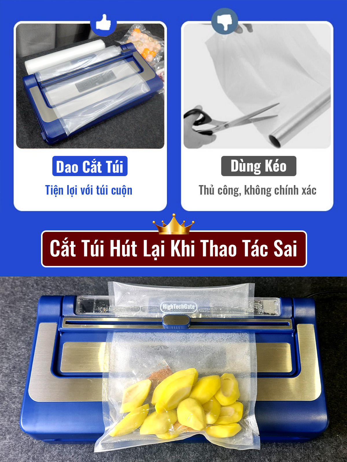 Máy hút chân không HTG-VS-86, hút mọi loại túi, công nghệ mới với chế độ hàn thông minh, hút 2 động cơ mạnh mẽ, hút và thổi phồng, hàng chính hãng