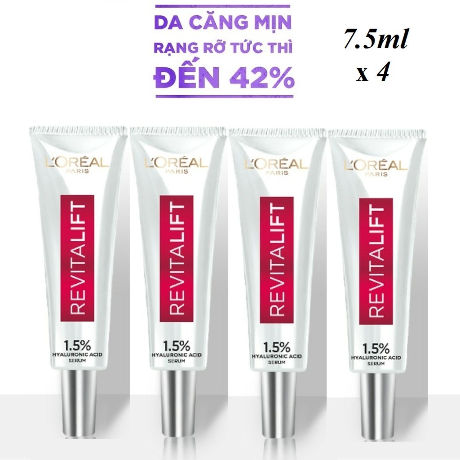 Set 4 Tuýp Serum siêu cấp ẩm sáng da L'Oreal Paris pure Hyaluronic Acid 1.5% 7.5ml