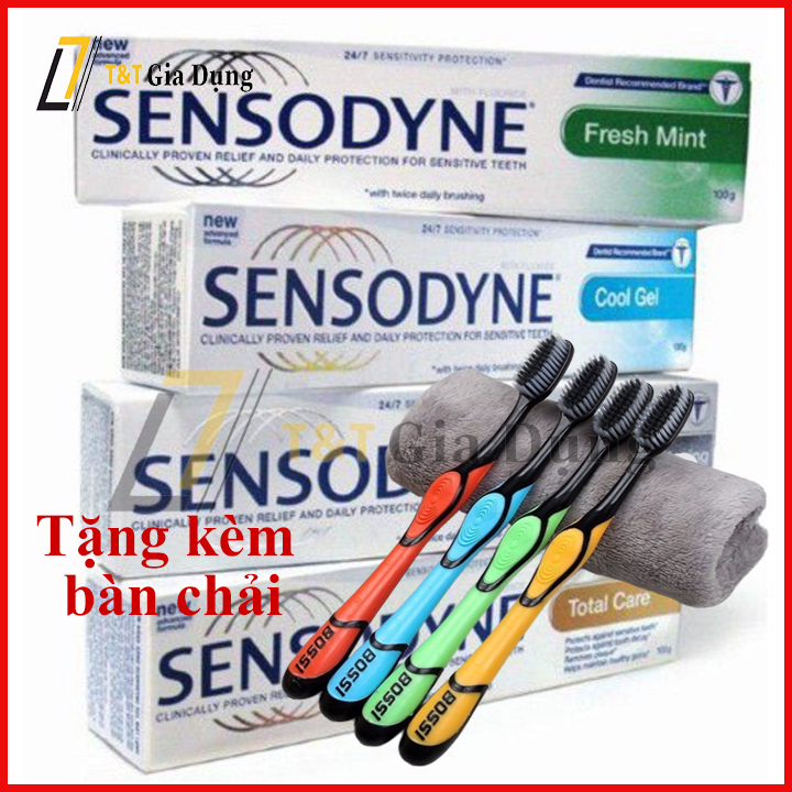 Combo 4 tuýp kem đánh răng Sensodyne tặng kèm 2 bàn chải đánh răng