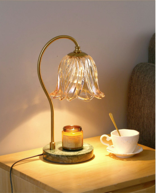 Đèn đốt nến thơm hình hoa lãng mạn,đế xanh ngọc(Lux07)