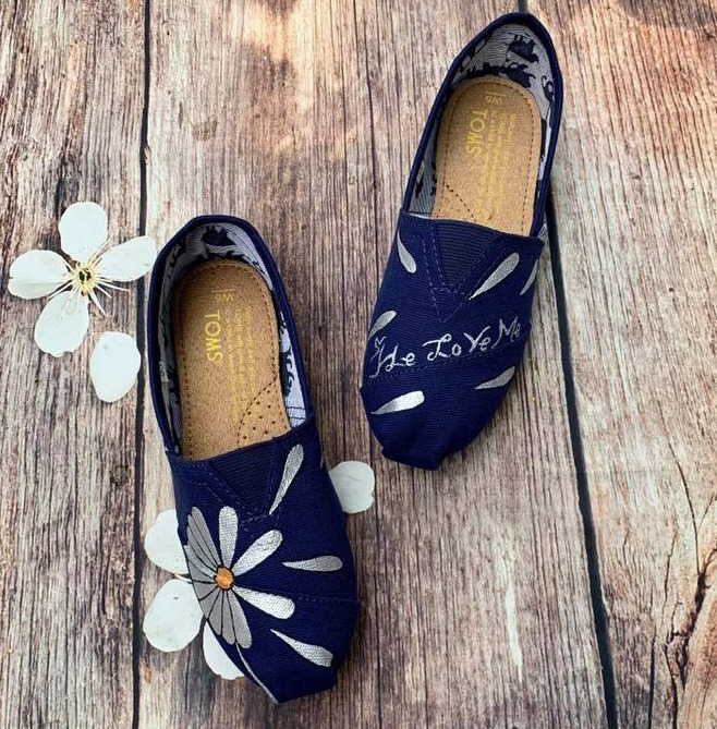 [HCM]Giày toms bông hoa 2020BLACK FLOWERS(Đế cao su đúc)