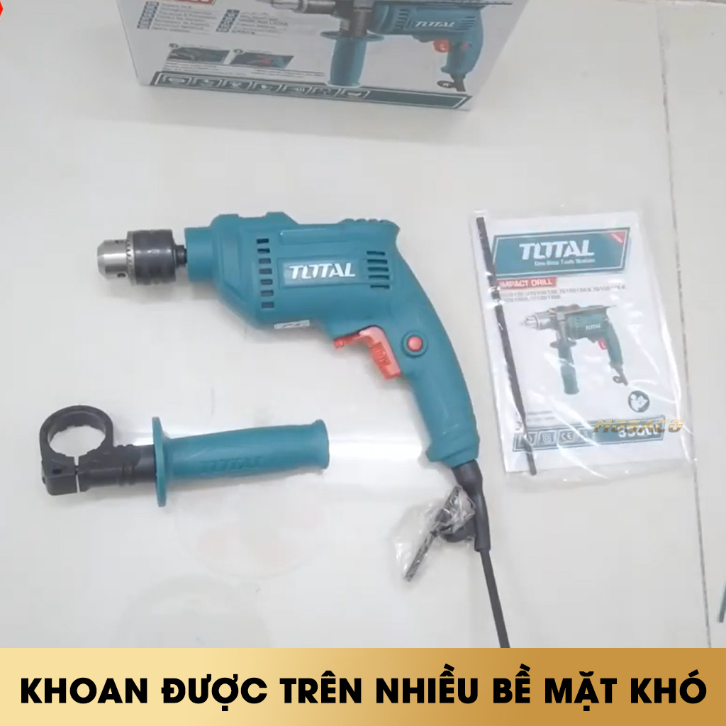Hammer drill machine 550W total TG105136E switch reversal. Hammer drill machine handheld produced by advanced technology high quality and durability make, there is no load 0 - 3000 vòng/p, drilling capacity maximum 13mm-mosaco