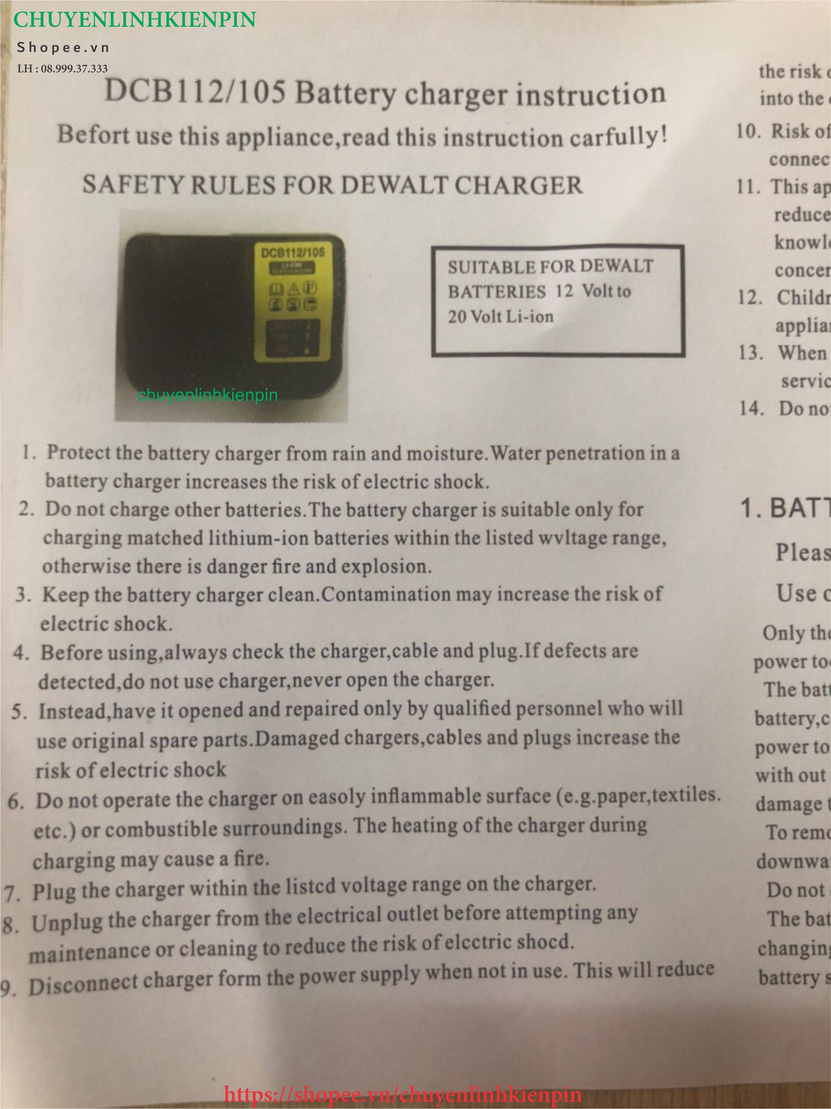 [HCM]Sạc pin Dewalt 108Vhoăc 14.418V|3A\\DCB112 ( BL64 6 )