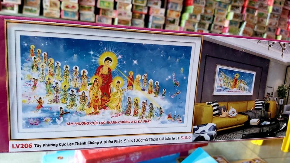 Tranh đính đá Tây Phương cực lạc thánh chúng A Di Đà 136x75cm VS240