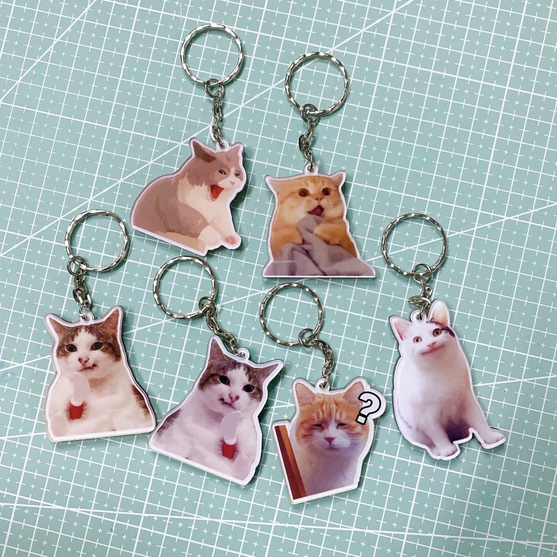 Móc khoá mica mèo meme cute- bựa