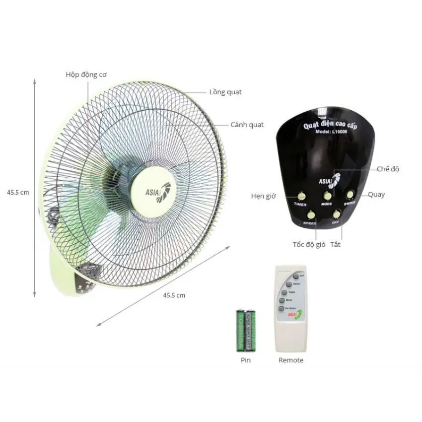 QUẠT TREO TƯỜNG ASIA CÓ REMOTE - L16019