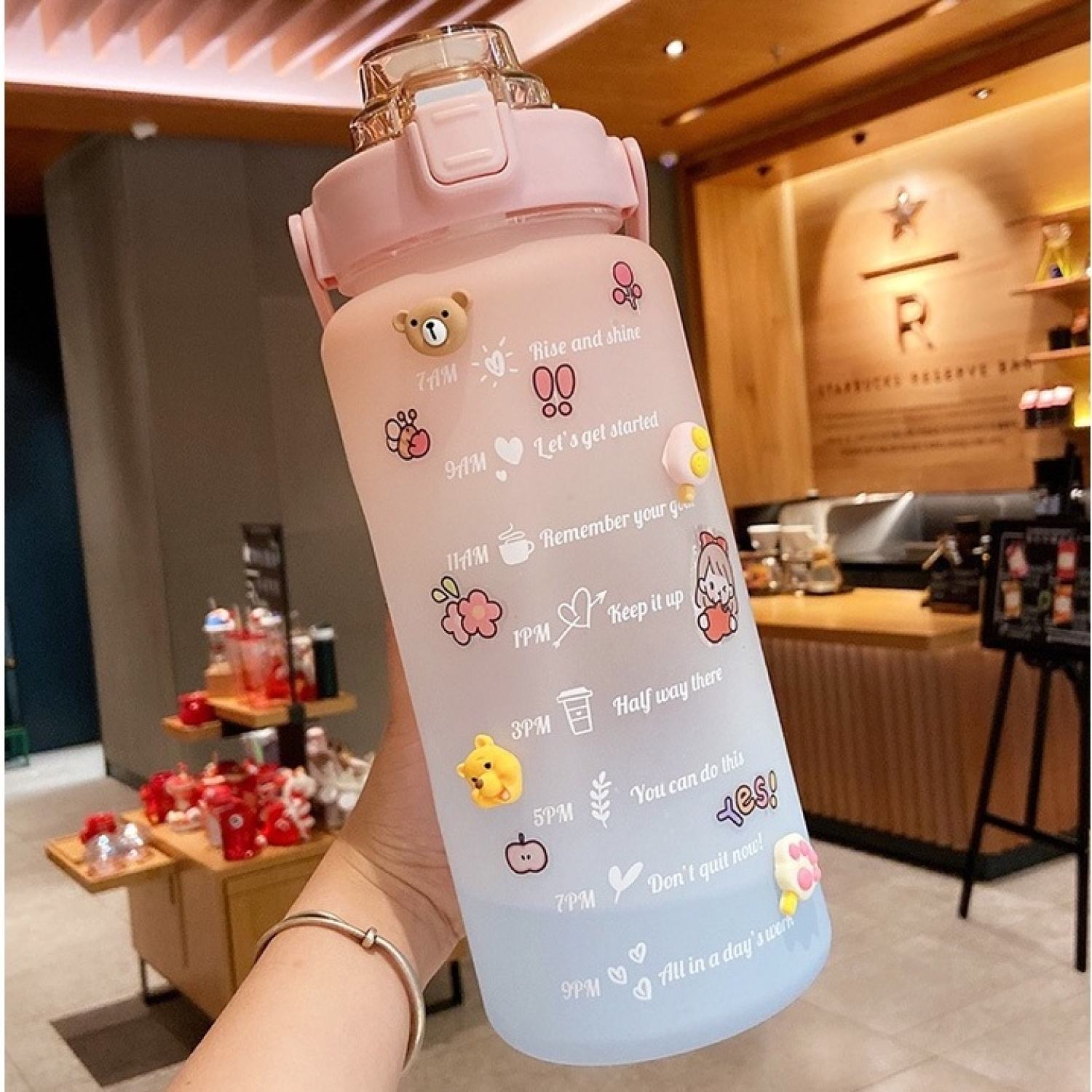 Bình đựng nước 2l cute có vạch báo giờ uống nước