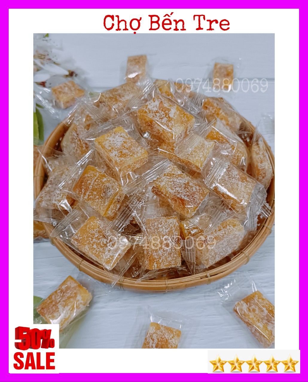 (FREESHIP) 1Kg Kẹo mít phủ cơm dừa sấy giòn BẾN TRE
